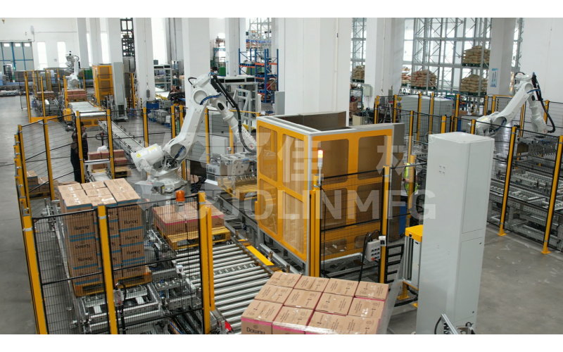 瓦楞紙箱產品用自動碼垛裹膜包裝模塊